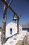 Vertical shot of a bell near Panagia Church, Nikouria, Amorgos island under blue night