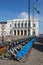 Vertical shot of bicycles in Gustav Adolf square in Gothenburg, Sweden