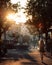 Vertical shot of a blonde woman walking on the streets of Basel, Switzerland at sunset.