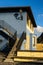 Vertical shot of a blue house during daytime in Getaria, Spain