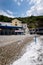 Vertical shot of a boat rental place with maria grazia sign in Positano at Amalfi shore