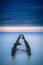 Vertical shot of a breakwater in IJsselmeer lake, Netherlands near Hindelopen