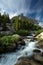 Vertical shot of a breathtaking natural scenery with a foamy river in the mountains