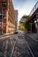 Vertical shot of bricks on the streets in lower Manhattan