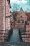 Vertical shot of buildings in old town Leuven, Belgium