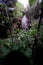 Vertical shot of a cascading rocky waterfall in the rainforest