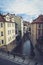 Vertical shot of Certovka Canal and the old buildings around, Prague, Czech Republic