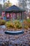 Vertical shot of chain swings in a playground in autumn with a blurry background