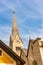 Vertical shot of a chapel tower in the Hallstatt town in Austria