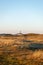 Vertical shot of a coastal dry field with a lighthouse in background in Norderney