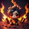 a vertical shot of a cute character holding a burning torch in a hand, AI generated