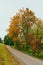 Vertical shot of a cycle path along the former Skreiabanen Railroad in autumn