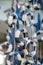 Vertical shot of decorative small lifeguard rings on ropes with a blurry background