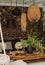 Vertical shot of decorative straw lamps over a wooden table in a veranda