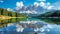 Vertical shot of the Dolomites mountain reflected in the waters of lake Lago Federa on a sunny day