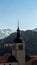 Vertical shot of the Eglise Saint Theodule church dome in Gruyeres, Switzerland