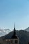 Vertical shot of the Eglise Saint Theodule church dome in Gruyeres, Switzerland