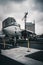 Vertical shot of a F14 Tomcat Fighter jet, USS Midway Aircraft Carrier in San Diego, CA