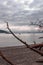 vertical shot of fishing boats and ferry under summer morning