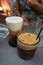 Vertical shot of glasses of iced coffee on the table in a cafe