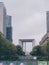 Vertical shot of the Grande Arche on an overcast day in Paris, France