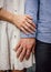 Vertical shot of the hands of a married couple with rings