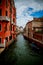 Vertical shot of historic buildings on the banks of the canal of Venice, Italy