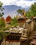 Vertical shot of the historic Tibetan Buddhist holy site Ghar Gumba Monastery in the Himalayas