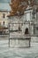 Vertical shot of the historic water well in the five well square in Zadar, Croatia