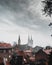 Vertical shot of the historical buildings of Zagreb, Croatia against the cloudy sky