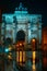 Vertical shot of the historical Siegestor triumphal arch at night in Munich,Germany