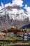 Vertical shot of Holy Buddhist Hindu site of Muktinath in Upper Mustang, Nepal