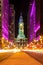 Vertical shot of the illuminated Museum of Art building at night in downtown Philadelphia, USA