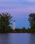 Vertical shot of the Lake St. Clair with the William Livingstone Memorial Lighthouse on background