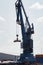 Vertical shot of loading cranes in the new port of Hamburg, Germany