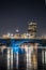 Vertical shot of the Longfellow Bridge with the background of the cityscape of Boston