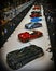 Vertical shot of a lot of supercars at the Royal Exhibition Building, Melbourne, Australia