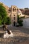 Vertical shot of the main square of Monemvasia Castle in Greece with its famous canon