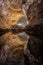 Vertical shot of Mirror-like reflection in an underground lake in the Cave of the Greens, Lanzarote