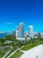 Vertical shot of modern buildings in the South of Fifth, Miami Beach. Florida, USA.