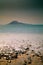 Vertical shot of Mount Krakatoa in Indonesia near the Acid lake covered in fog