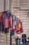 Vertical shot of national flags of many countries attached to a building wall, Vienna, Austria