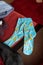 Vertical shot of a pair of socks with bananas on it