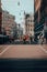 Vertical shot of people biking in the streets of Amsterdam on a cold, sunny day