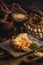 Vertical shot of a person seasoning a deliciously cooked chicken with vegetables on a tray