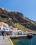 Vertical shot of the picturesque port of Fira, the main town of Santorini Island, Greece