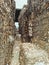 Vertical shot of piles of pressed waste paper bales in the yard, waste paper recycling concept