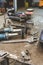 Vertical shot of polishing tools and wrenches on the table in a garage