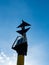 Vertical shot of a port entrance light with solar panel