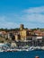 Vertical shot of the port of Getaria, Spain